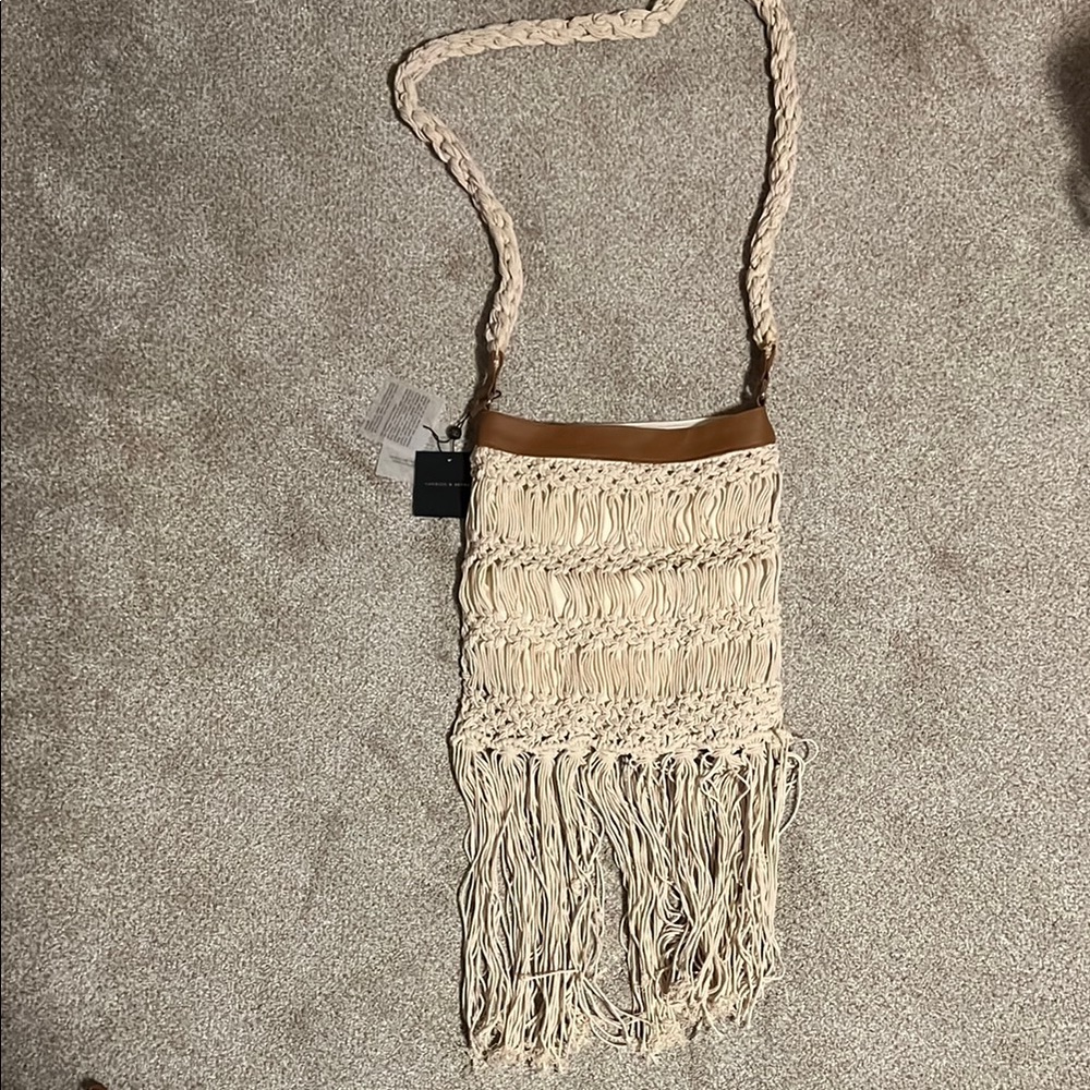 Beige Macrame Crossbody Bag